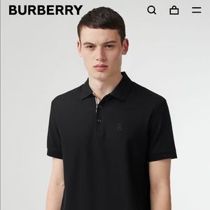 NWOT Black Monogram Motif Cotton Piqué Polo Shirt